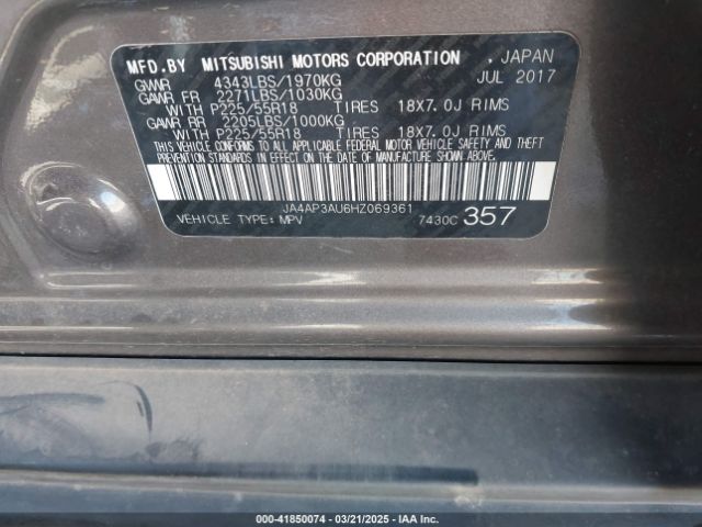 JA4AP3AU6HZ069361 Mitsubishi Outlander Sport 2.0 Es