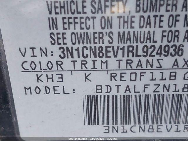 3N1CN8EV1RL924936 Nissan Versa 1.6 Sv