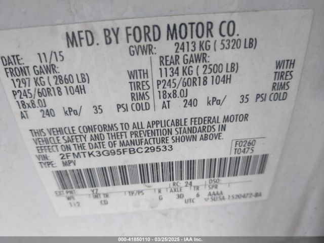 2FMTK3G95FBC29533 Ford EDGE SE