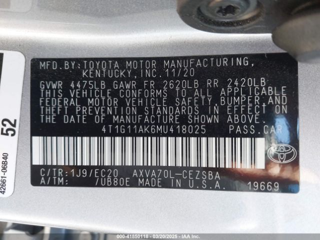 4T1G11AK6MU418025 Toyota Camry Se Nightshade Edition