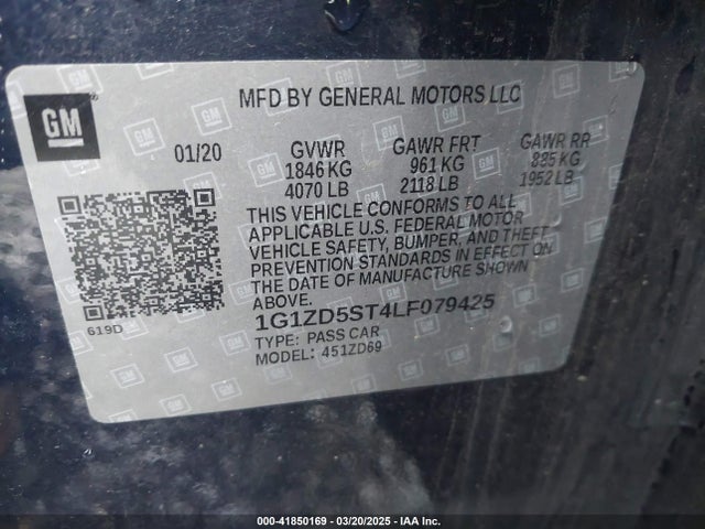 1G1ZD5ST4LF079425 Chevrolet Malibu Fwd Lt