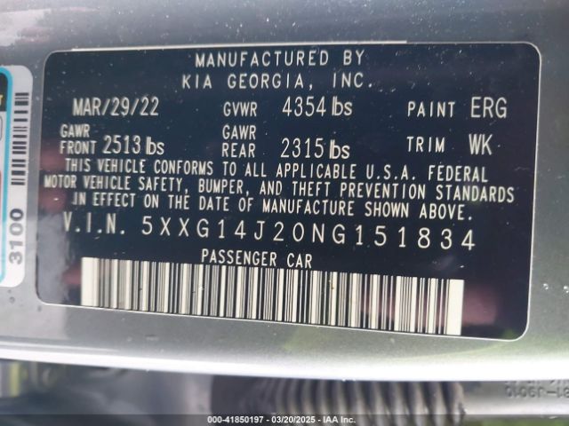 5XXG14J20NG151834 KIA K5 LXS