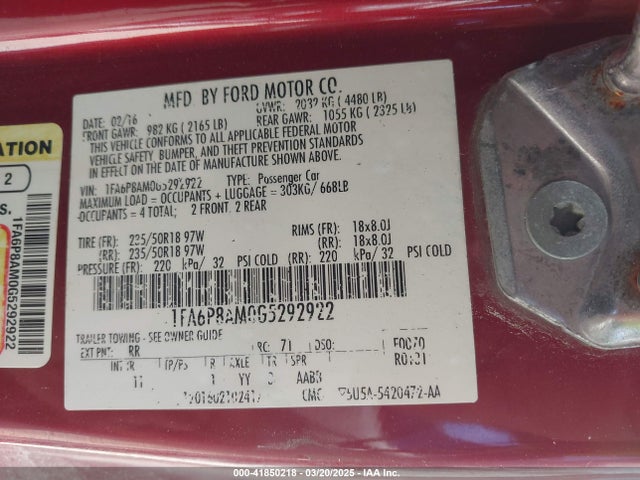 1FA6P8AM0G5292922 Ford Mustang V6