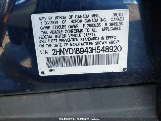 2003 ACURA MDX 2HNYD18943H548920 Photo 8