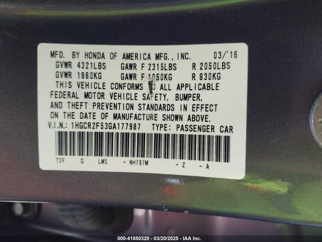 1HGCR2F53GA177987 Honda Accord Sport