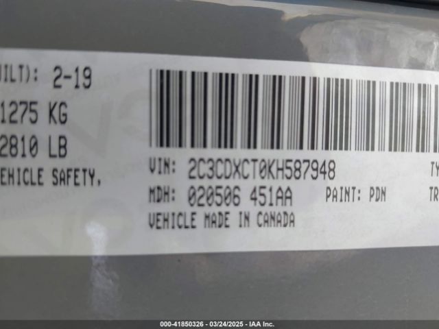 2C3CDXCT0KH587948 Dodge Charger R/t Rwd