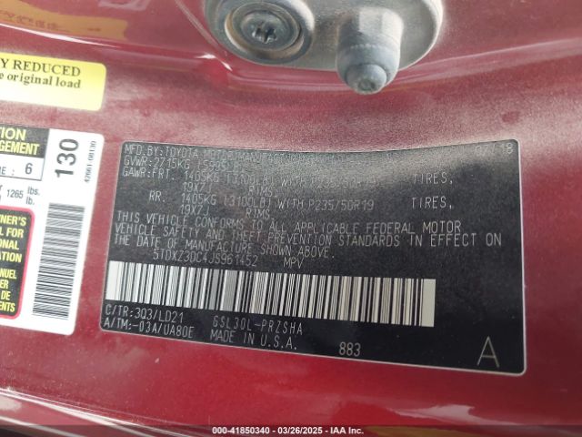 5TDXZ3DC4JS961452 Toyota Sienna Se 8 Passenger