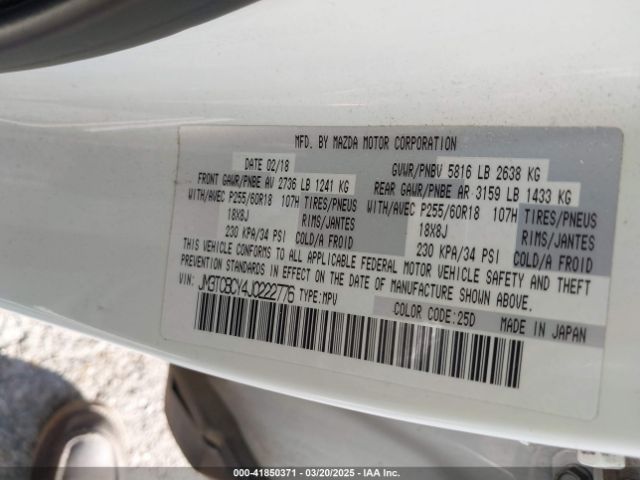 JM3TCBCY4J0222776 Mazda Cx-9 Touring