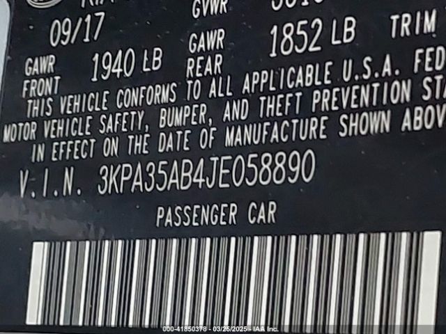 3KPA35AB4JE058890 KIA RIO EX