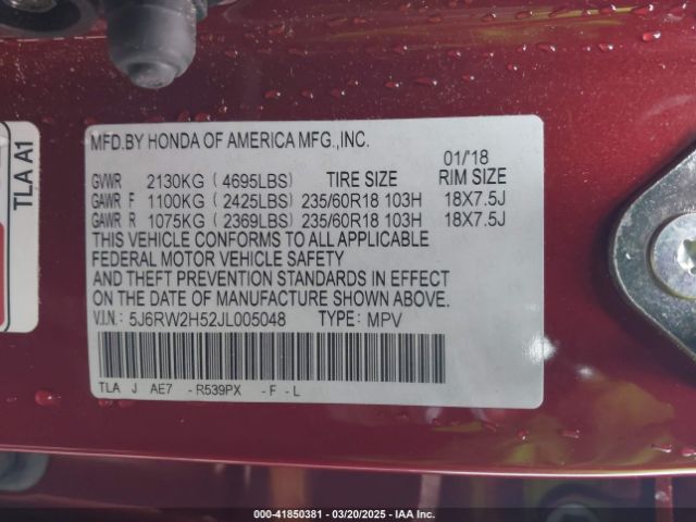 5J6RW2H52JL005048 Honda CR-V EX