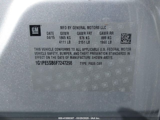 1G1PE5SB6F7247298 Chevrolet Cruze 2lt Auto