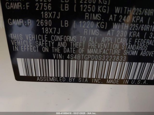 4S4BTGPD0S3223833 Subaru Outback Touring Xt