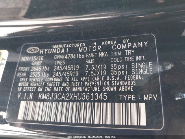 KM8J3CA2XHU361345 Hyundai Tucson Limited