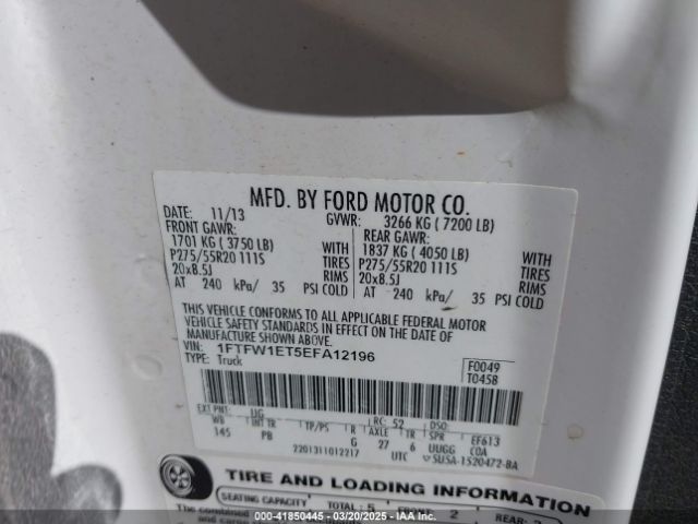 1FTFW1ET5EFA12196 Ford F-150 Platinum