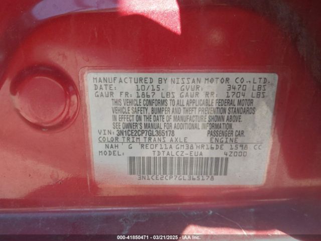 3N1CE2CP7GL365178 Nissan Versa Note S Plus
