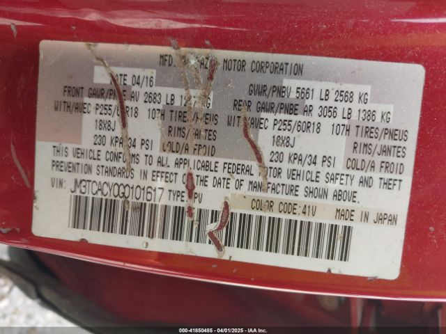 JM3TCACY0G0101617 Mazda Cx-9 Touring