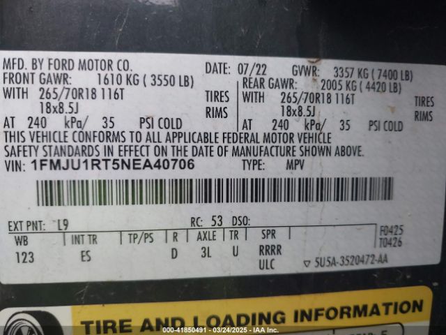 1FMJU1RT5NEA40706 Ford Expedition Timberline