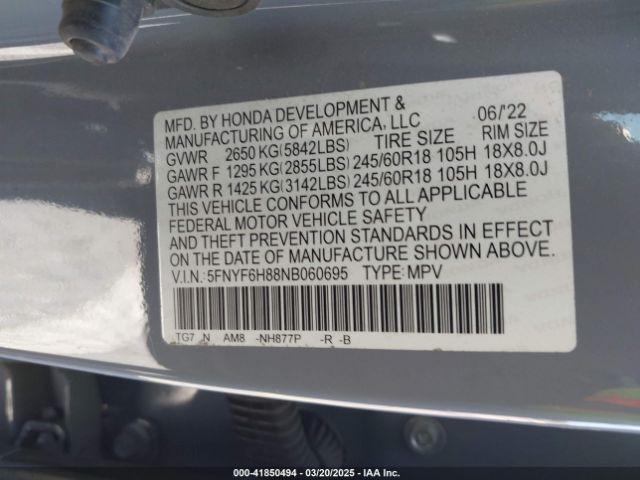 5FNYF6H88NB060695 Honda Pilot Awd Trailsport