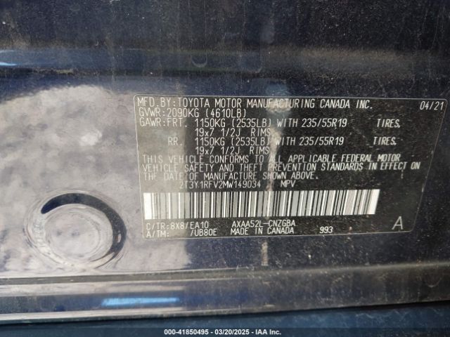 2T3Y1RFV2MW149034 Toyota Rav4 Limited