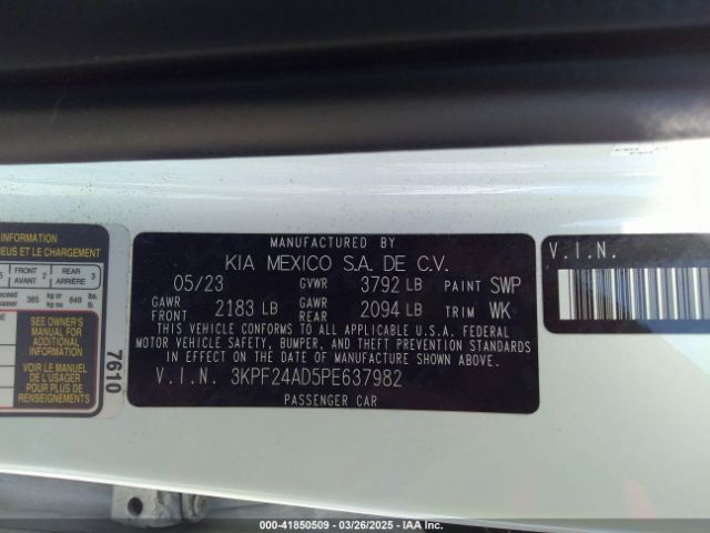 3KPF24AD5PE637982 KIA Forte Lxs