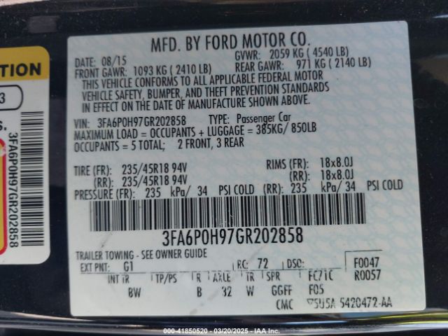 3FA6P0H97GR202858 Ford FUSION SE