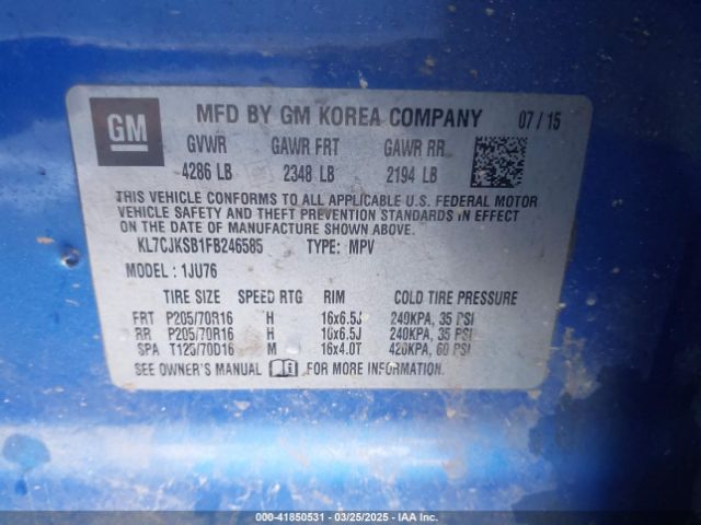 KL7CJKSB1FB246585 Chevrolet Trax 1ls