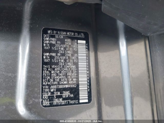 JN8BT3BB9RW449062 Nissan Rogue Sv Intelligent Awd