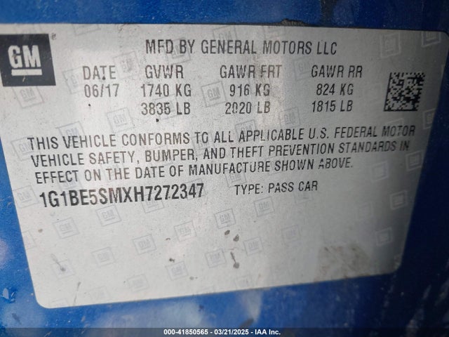 1G1BE5SMXH7272347 Chevrolet Cruze Lt Auto