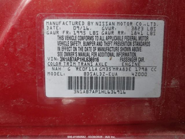 3N1AB7AP1HL636916 Nissan Sentra S/sl/sr/sv