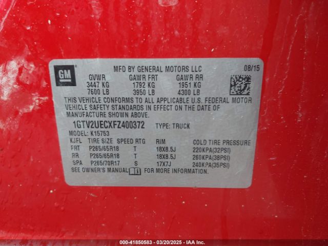 1GTV2UECXFZ400372 GMC Sierra 1500 Sle