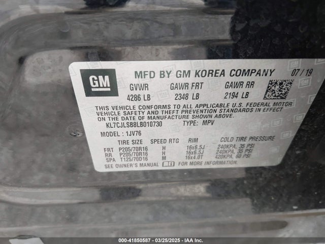 Chevrolet Trax Fwd Lt 2020 KL7CJLSB8LB010730 Image 9