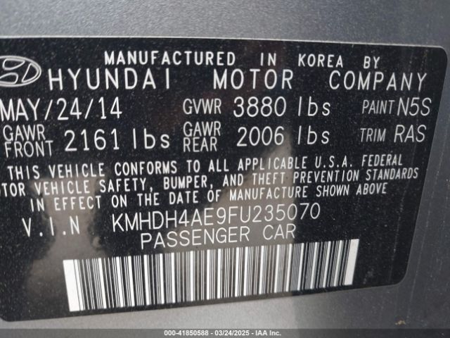 KMHDH4AE9FU235070 Hyundai ELANTRA SE