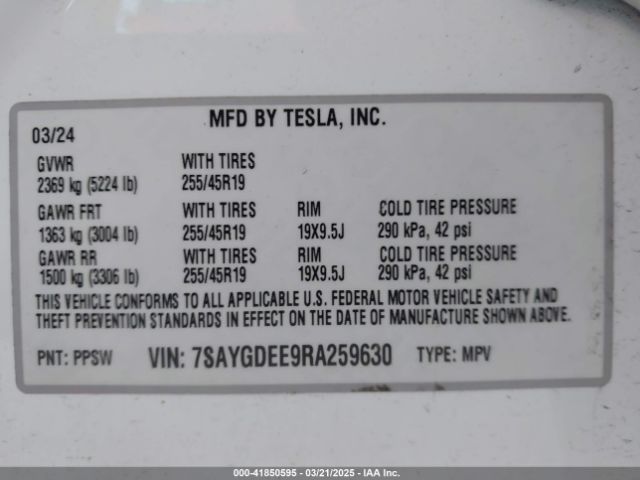 7SAYGDEE9RA259630 Tesla Model Y Long Range Dual Motor All-wheel Drive