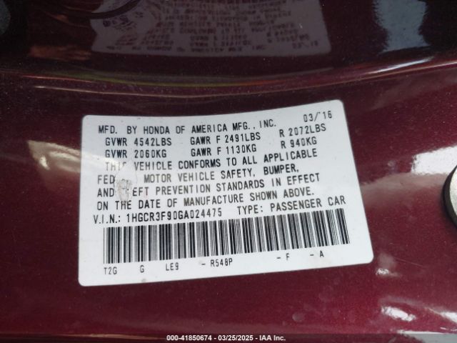 1HGCR3F90GA024475 Honda Accord Touring