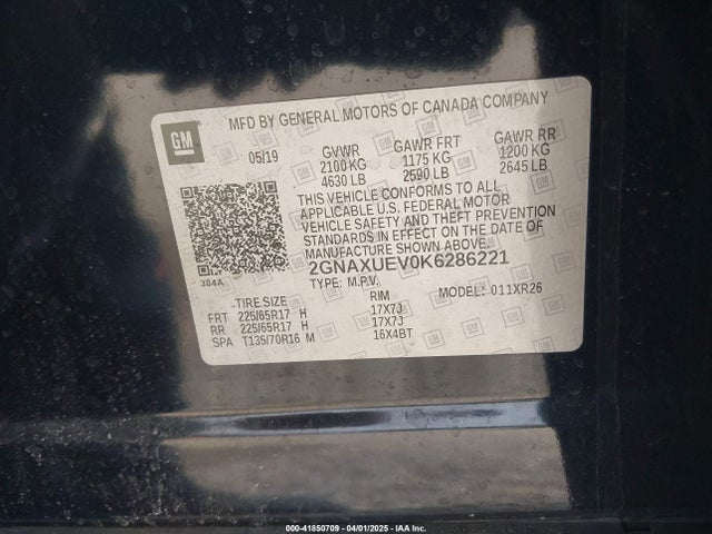 2GNAXUEV0K6286221 Chevrolet EQUINOX LT