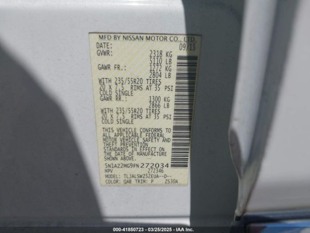 5N1AZ2MG9FN272034 Nissan Murano Platinum