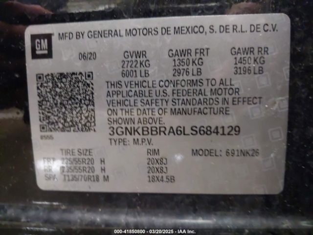 3GNKBBRA6LS684129 Chevrolet Blazer Fwd 1lt