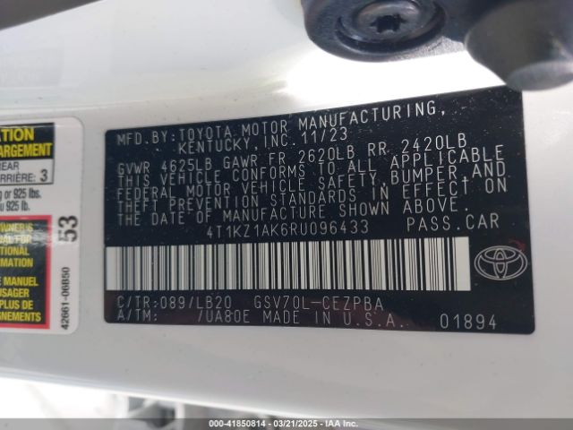 4T1KZ1AK6RU096433 Toyota Camry Xse V6