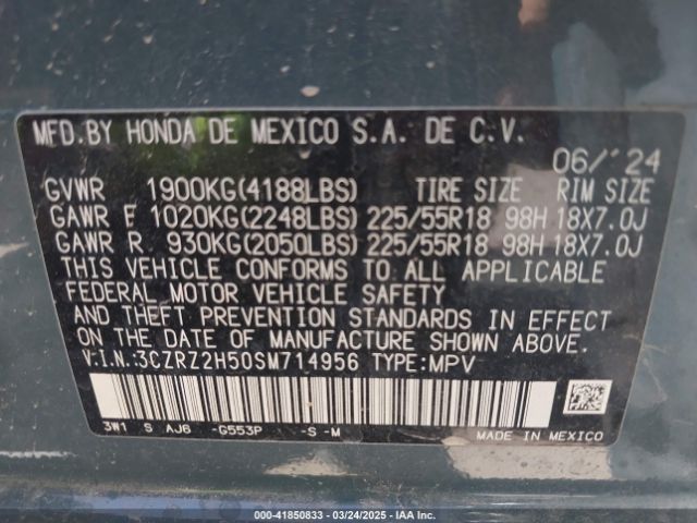 3CZRZ2H50SM714956 Honda Hr-v Awd Sport