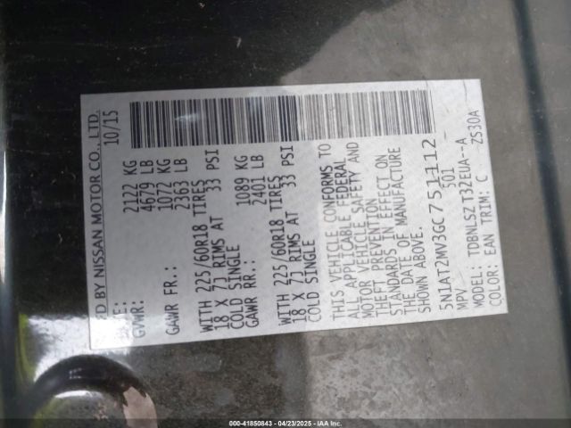 5N1AT2MV3GC751112 Nissan Rogue Sl