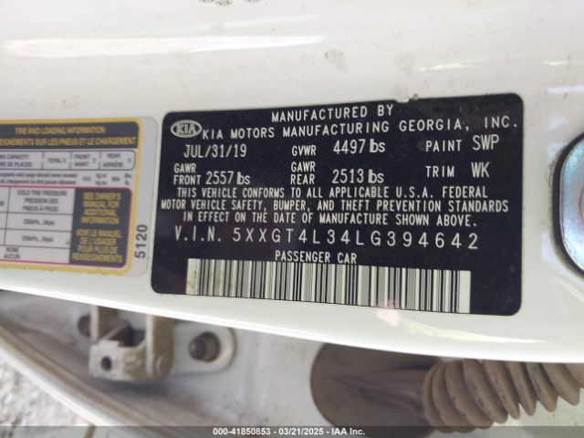 5XXGT4L34LG394642 KIA Optima Lx