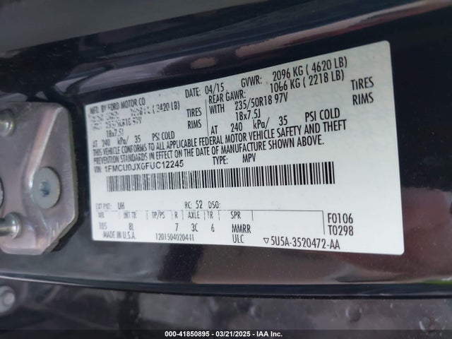 Ford Escape Titanium 2015 1FMCU0JX0FUC12245 Image 9