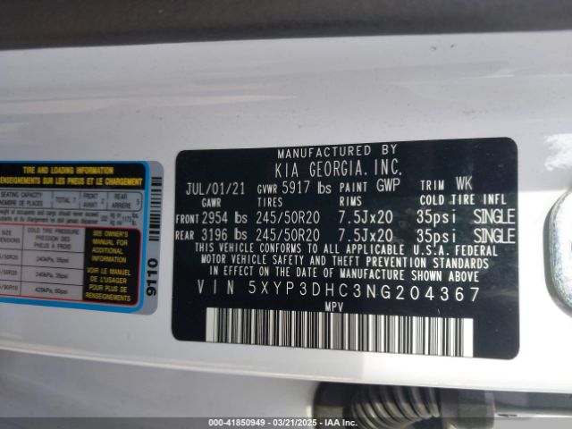 5XYP3DHC3NG204367 KIA Telluride Ex