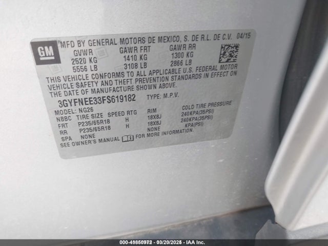 2015 CADILLAC SRX 3GYFNEE33FS619182 Photo 8
