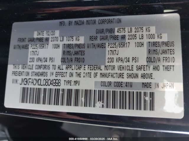 JM3KFACM0L0804998 Mazda Cx-5 Touring