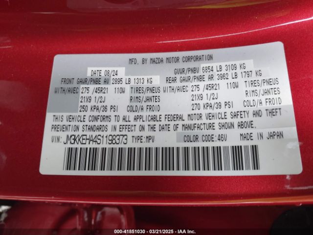 JM3KKEHA4S1198373 Mazda Cx-90 Phev Premium Plus Package