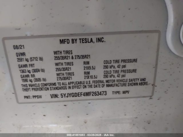 5YJYGDEF4MF263473 Tesla Model Y Performance Dual Motor All-wheel Drive