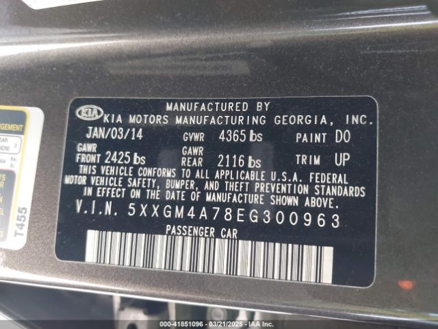 5XXGM4A78EG300963 KIA Optima Lx