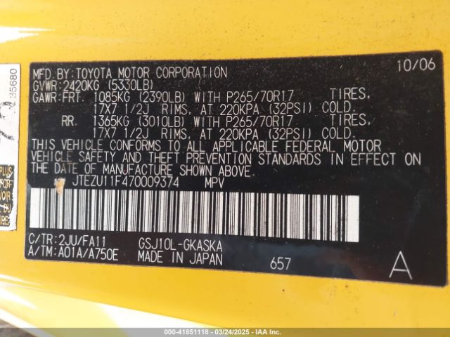 2007 TOYOTA FJ CRUISER JTEZU11F470009374 Photo 8