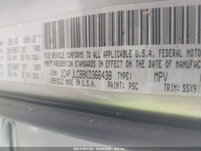 1C4PJLCB8KD366438 Jeep Cherokee Latitude Fwd